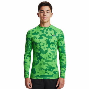 Under Armour Bright Green Camouflage Shirt YXL Fitted Coldgear